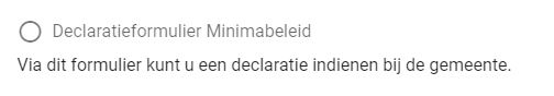 klik in het formulier op Declaratieformulier Minimabeleid. Daarna opent een nieuw scherm waar uw persoonlijke informatie al staat.